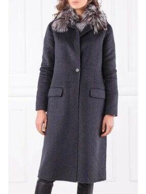 Michael By Michael Kors Fur Trimmed Long Wool Blend Coat